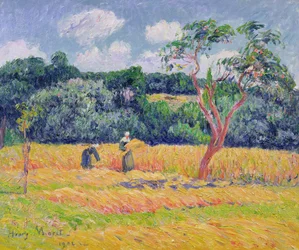 Figure che raccolgono un campo di grano